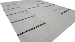 Modern Ivory and Black Striped Hemp Kilim 9'5''x12'4''