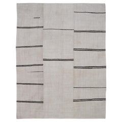 Modern Ivory and Black Striped Hemp Kilim 9'5''x12'4''