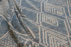 Modern Ivory and Blue Diamond Motif Wool Rug 12'3''x16'8''