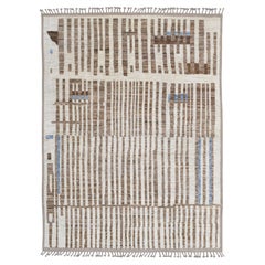 Modern Ivory and Brown with Blue Accents Wool Rug 9'1''x12'