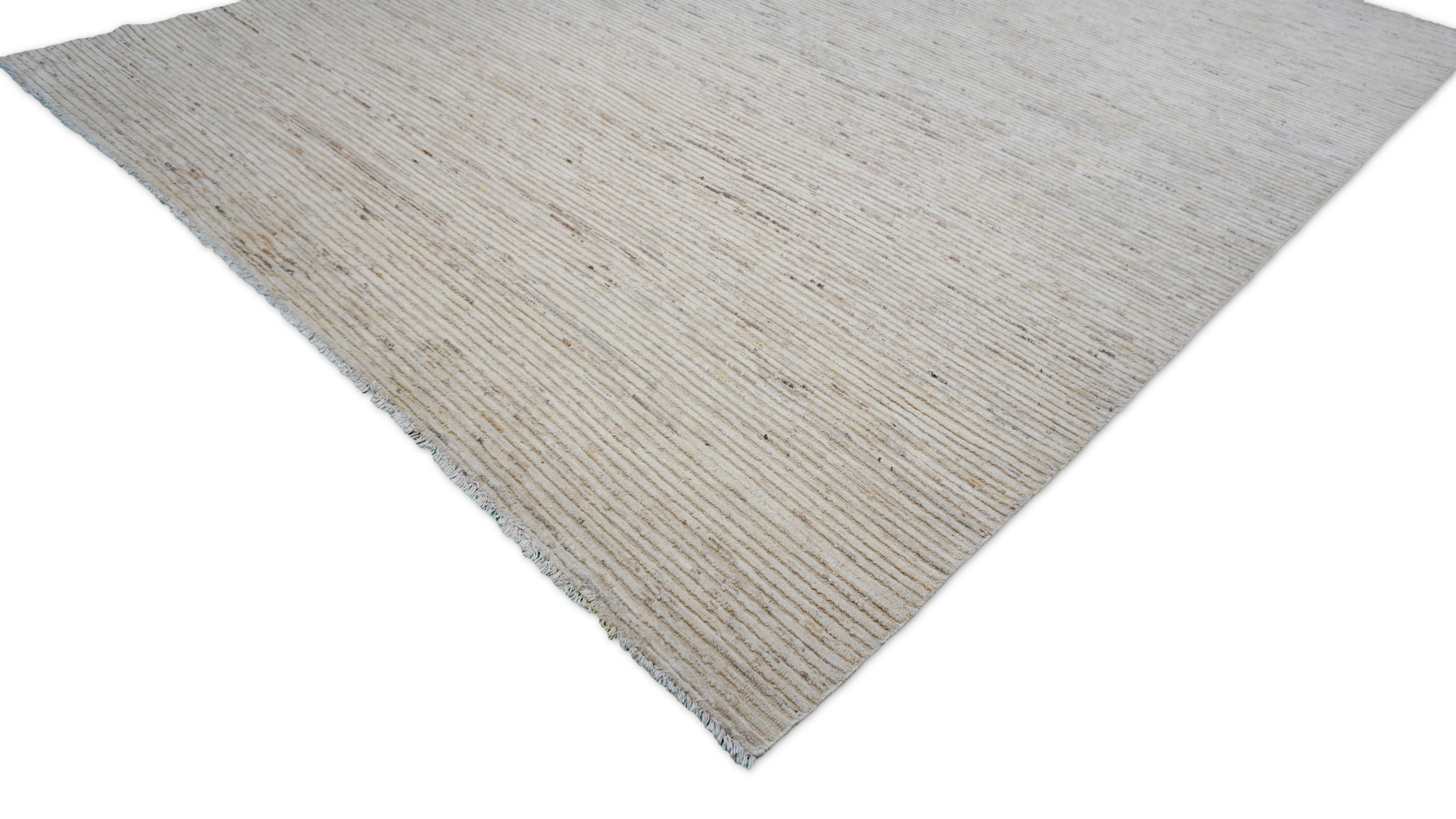 Scandinavian Modern Modern Ivory and Earth Tones Textured High Low Wool Rug 9'x12'2'' For Sale