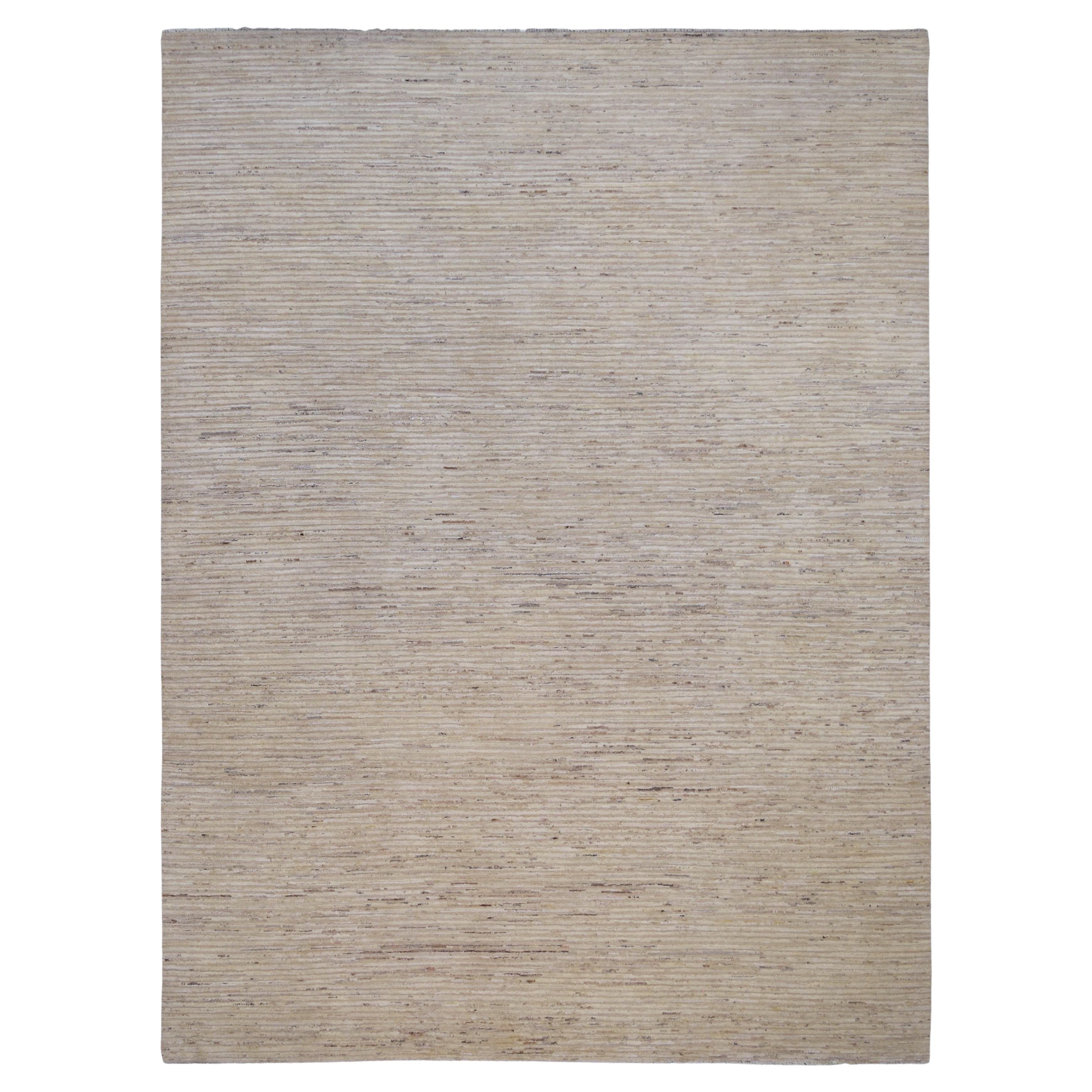 Modern Ivory and Earth Tones Textured High Low Wool Rug 9'x12'2'' For Sale