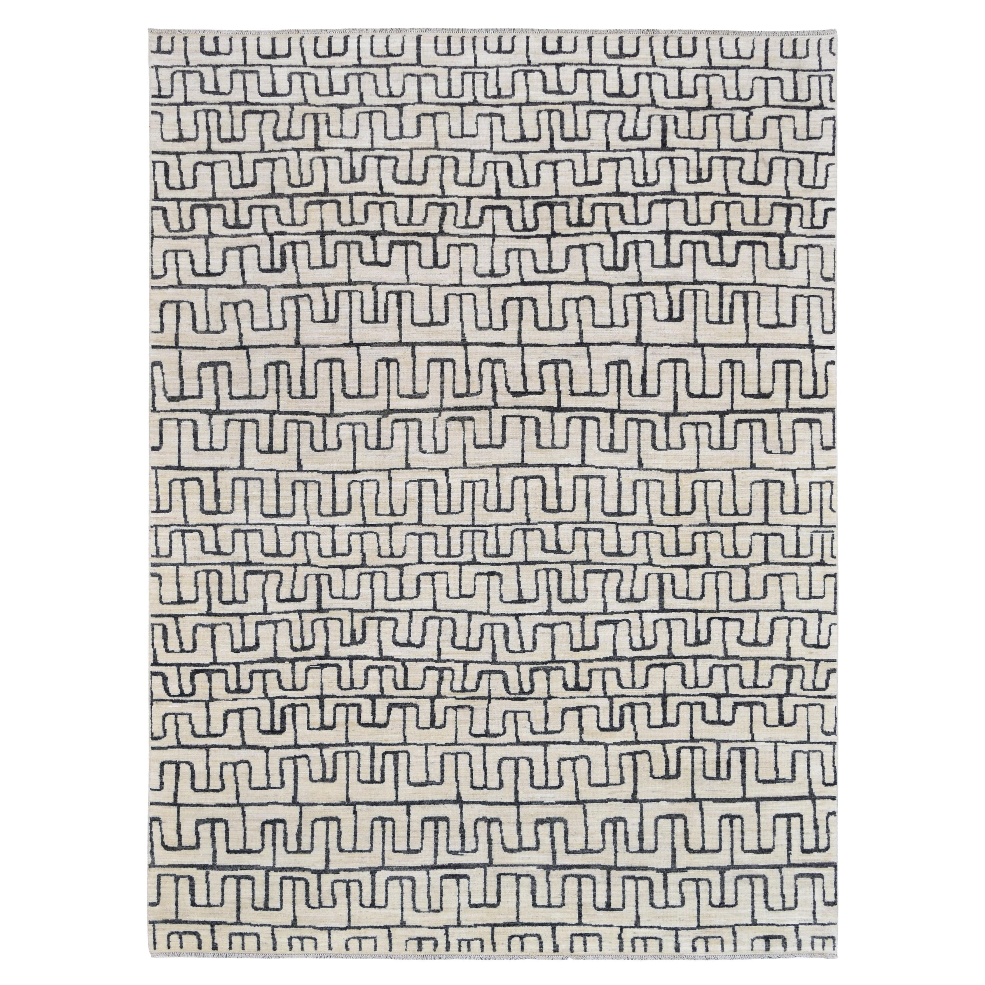 Alfombra moderna de lana geométrica marfil y gris 8'10''x11'9''