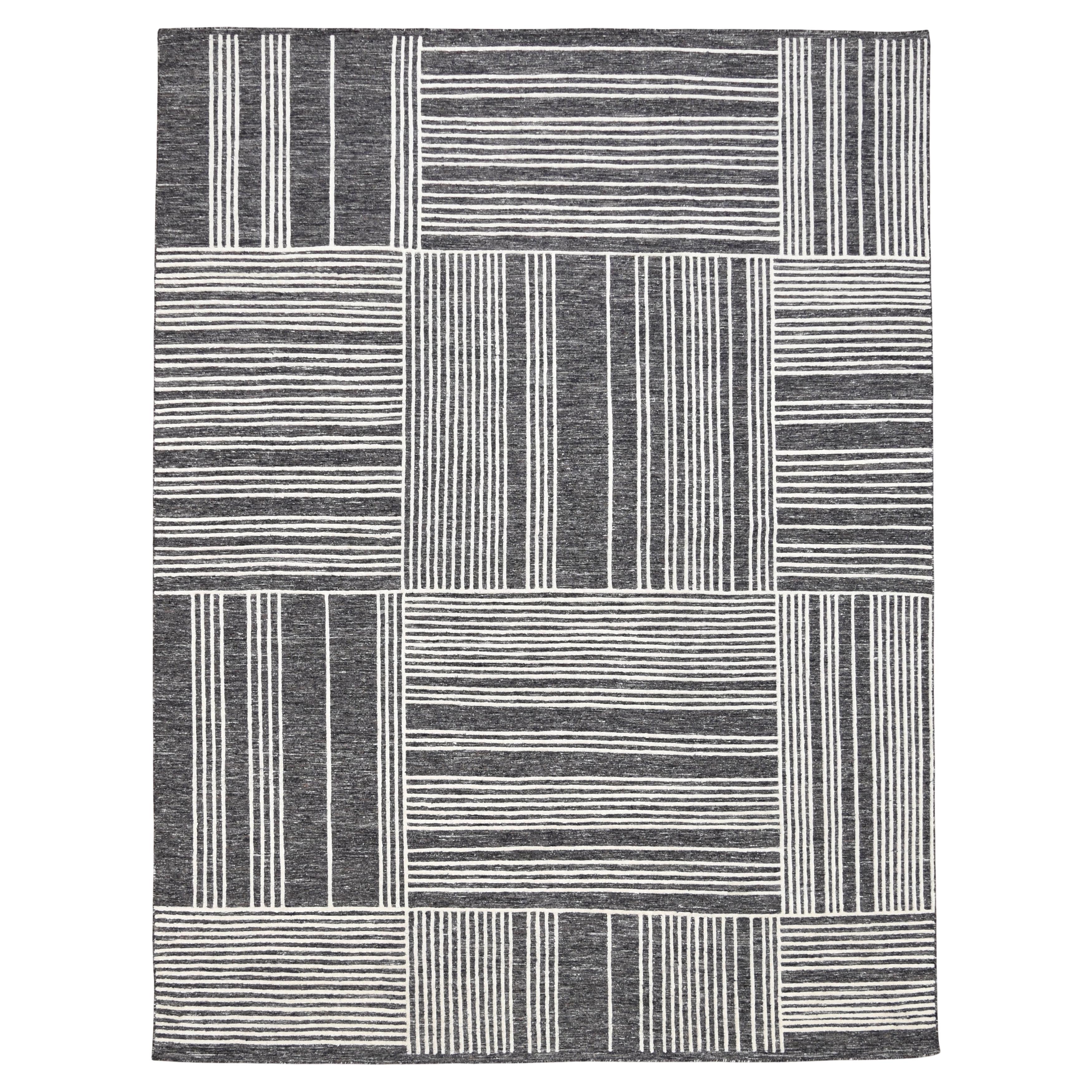 Tappeto moderno in lana con disegno geometrico avorio e grigio 9'4''x12'4''