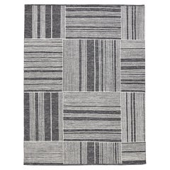 Modern Ivory and Grey Geometric Designed Wool Rug 9'4''x12'4''