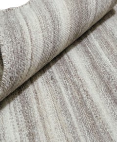 Modern Ivory, and Taupe Striped Hand-Knotted Wool Rug 5'7''x7'