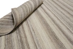 Modern Ivory and Taupe Striped Wool Rug 4'7''x5'