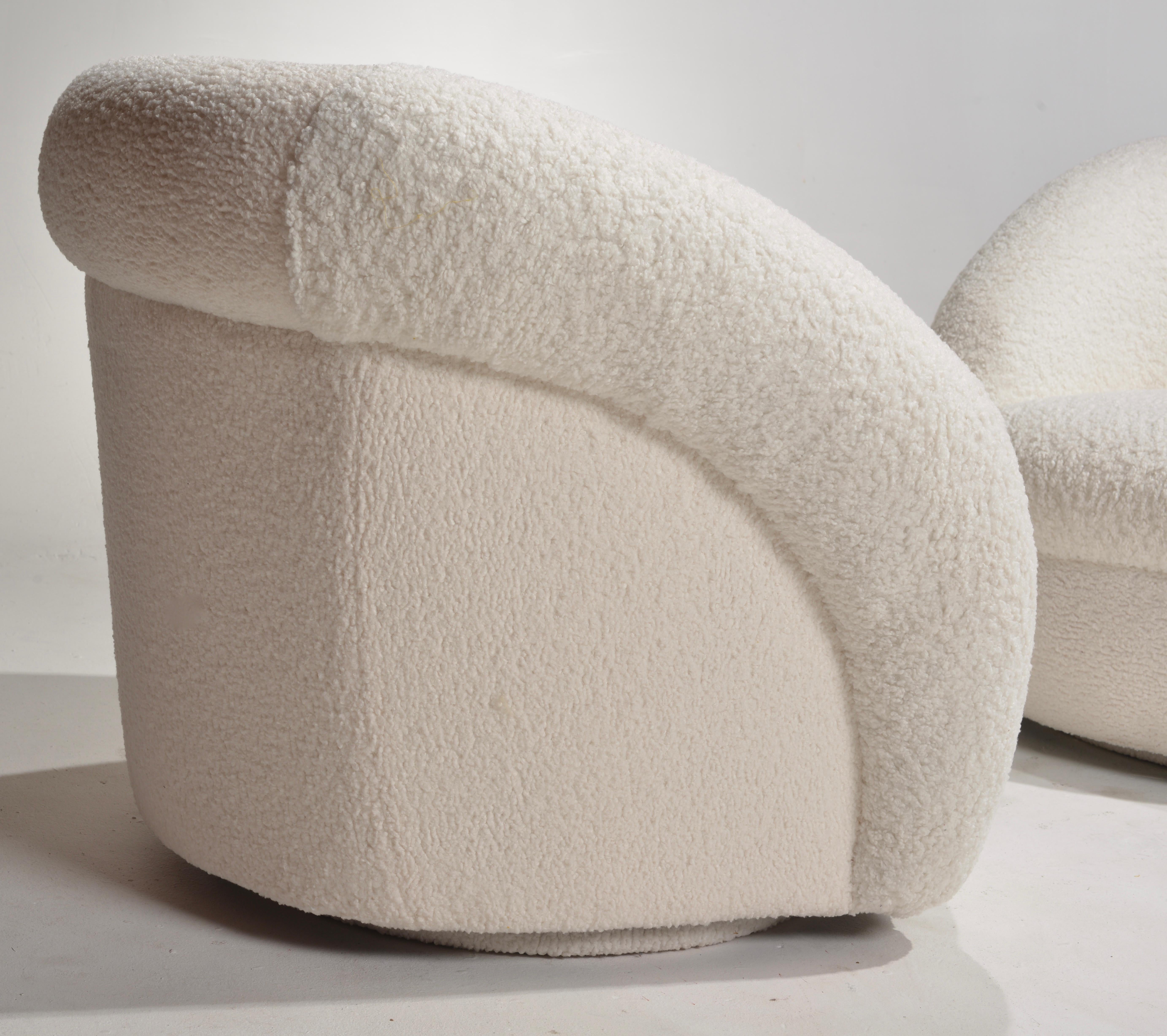 Fabric Modern Ivory Bouclé Swivel Chairs For Sale