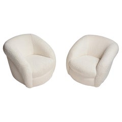 Modern Ivory Bouclé Swivel Chairs
