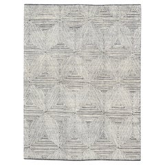 Modern Ivory Geometric Triangle Designed Wool Rug 9'x12'