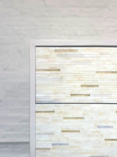 Modern Ivory Glass Mosaic 3-Drawer Chest with Gilded Metal Legs by Ercole Home