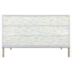 Modern Ivory Glass Mosaic 3-Drawer Chest with Gilded Metal Legs by Ercole Home
