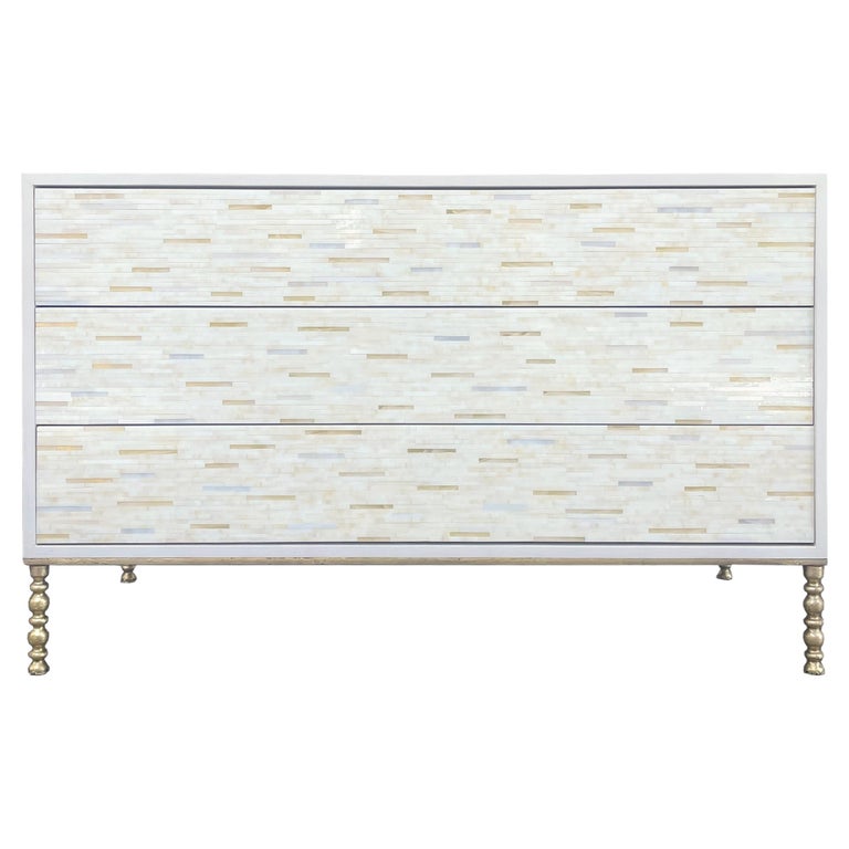 Modern Ivory Glass Mosaic 3-Drawer Chest with Gilded Metal Legs by Ercole  Home For Sale at 1stDibs