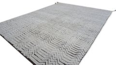 Modern Ivory Grey Chevron Motif Wool Rug 8'x10'