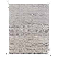 Modern Ivory Grey Chevron Motif Wool Rug 8'x10'