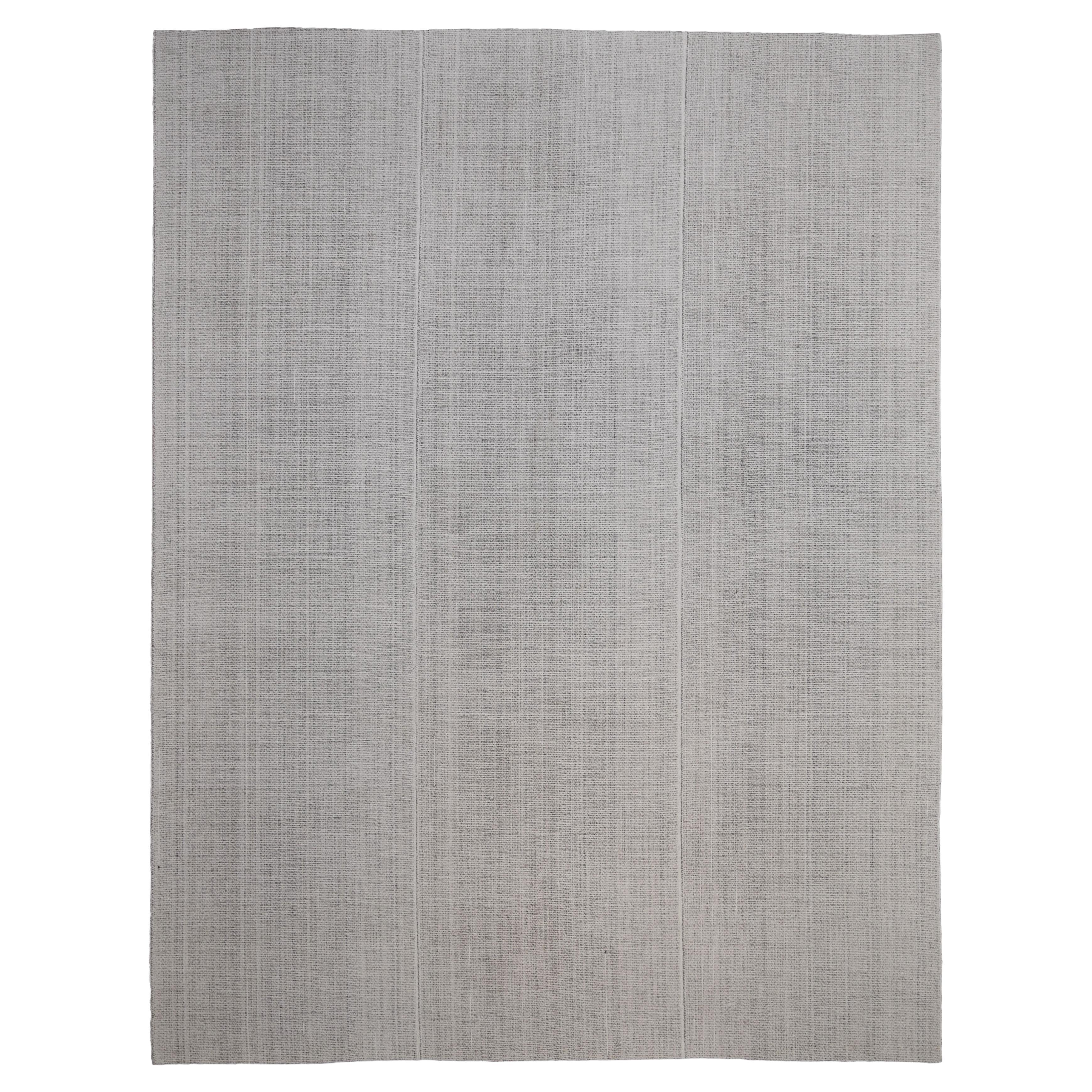 Modern Ivory Grey Subtle Linear Designed Wool Flatweave Rug 10'2''x13'4''