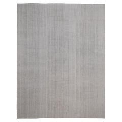 Alfombra moderna de tejido plano de lana con diseño lineal sutil en gris marfil 10'2''x13'4''