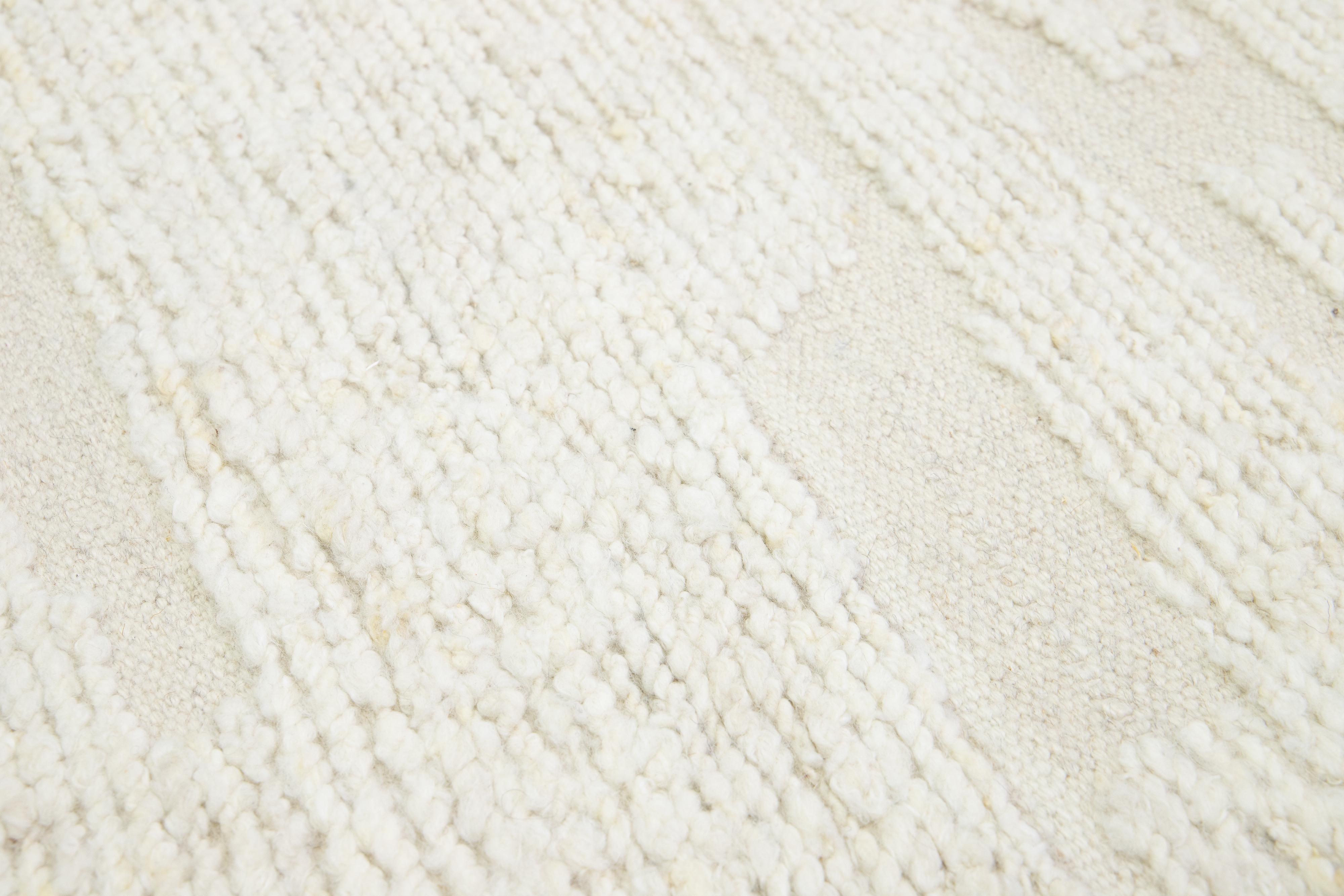 Indian Modern Ivory Moroccan Handmade Custom Wool Rug  by Apadana For Sale