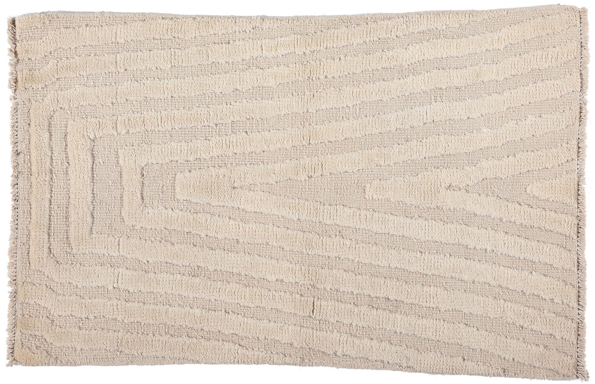 Modern Ivory Moroccan High-Low Rug For Sale 2