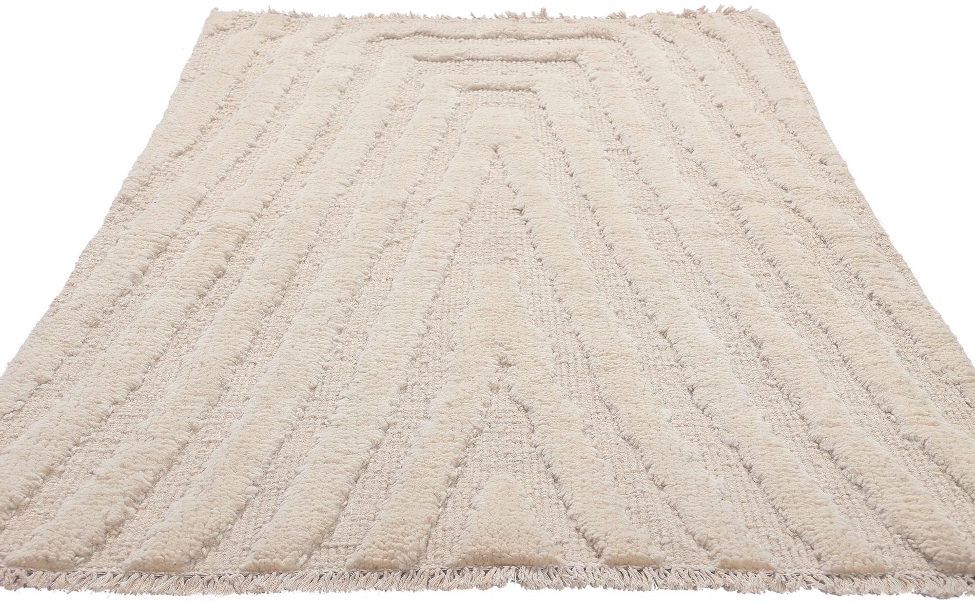 Minimalist Modern Ivory Moroccan High-Low Rug For Sale