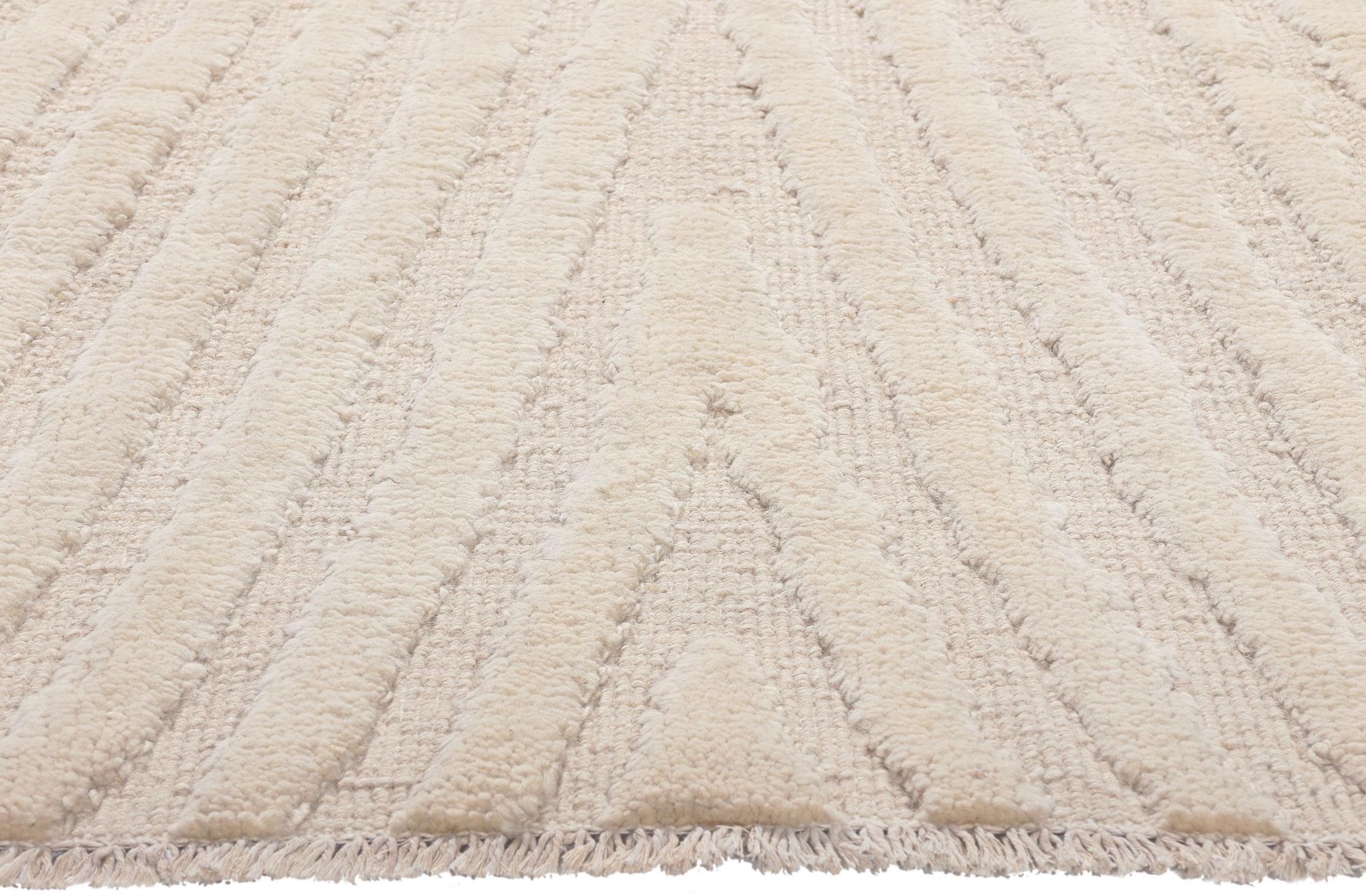 Pakistani Modern Ivory Moroccan High-Low Rug For Sale