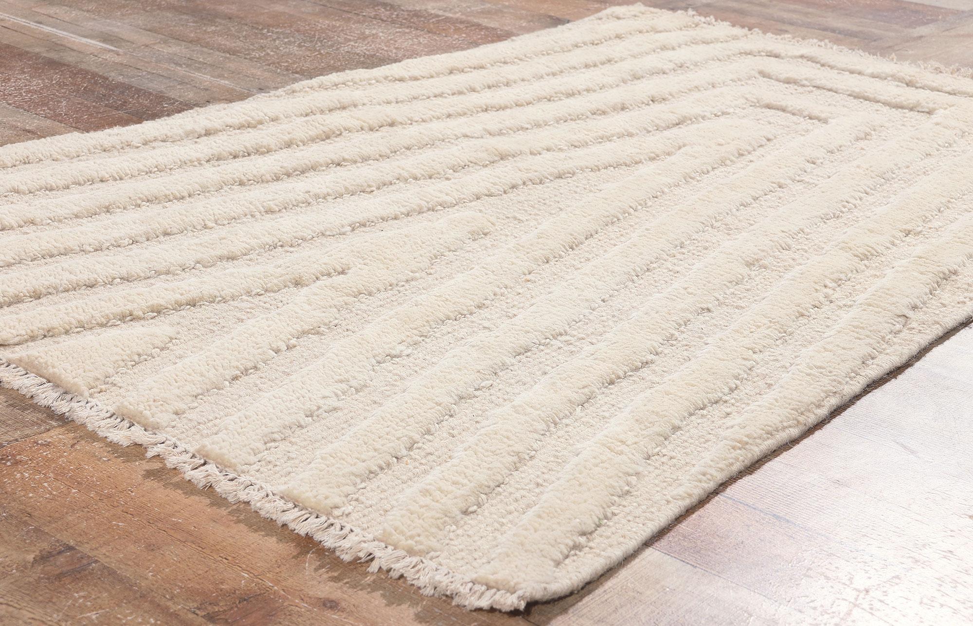 Contemporary Modern Ivory Moroccan High-Low Rug For Sale