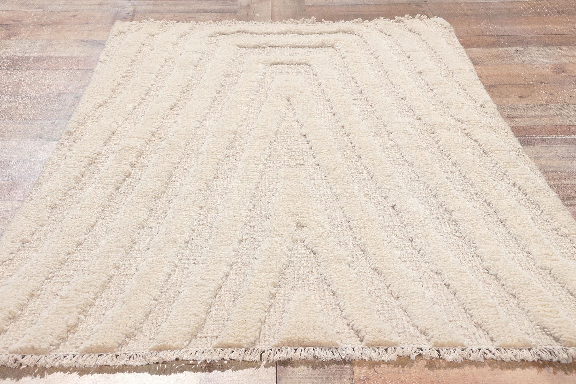 Wool Modern Ivory Moroccan High-Low Rug For Sale