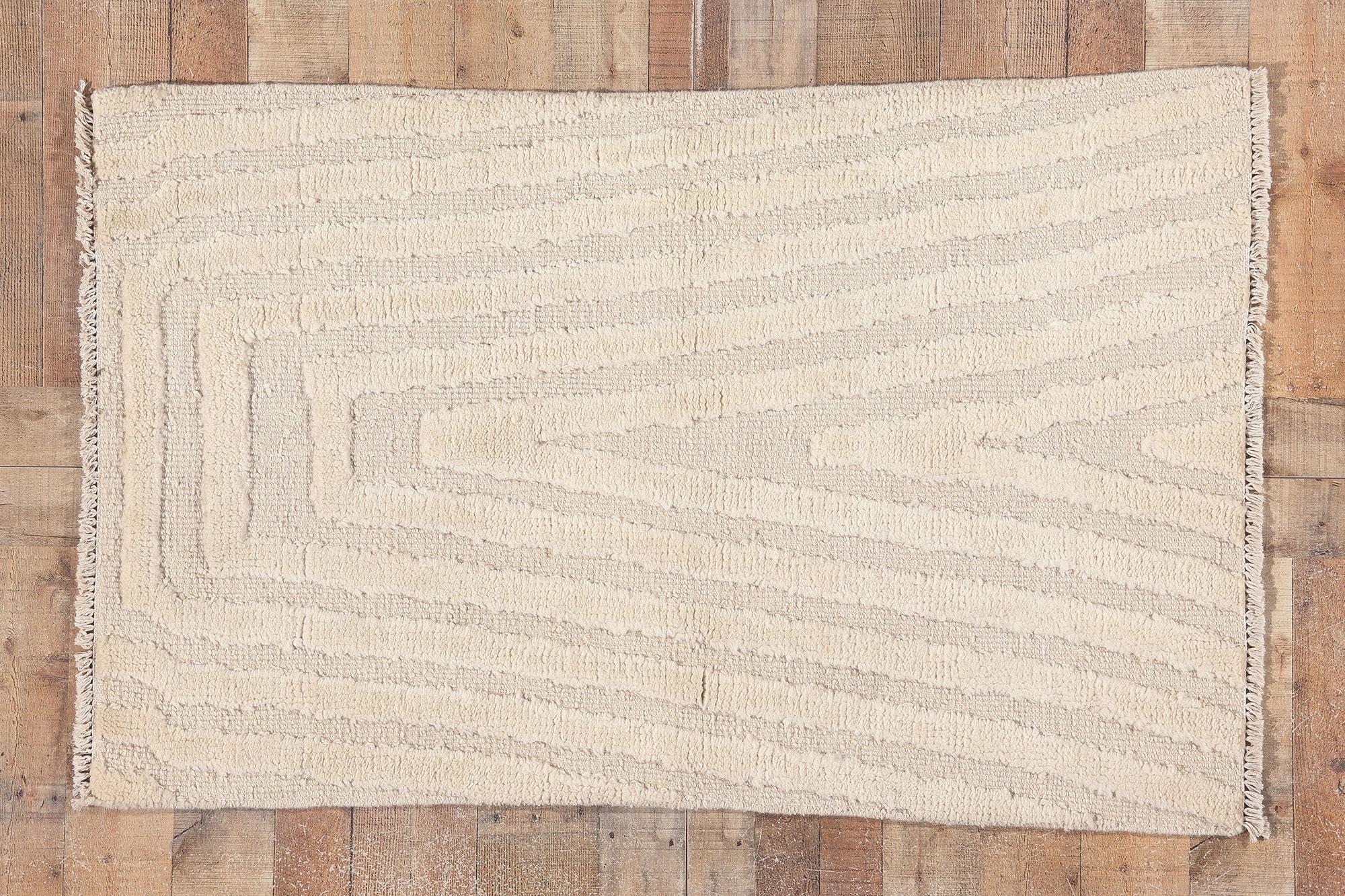 Modern Ivory Moroccan High-Low Rug For Sale 1