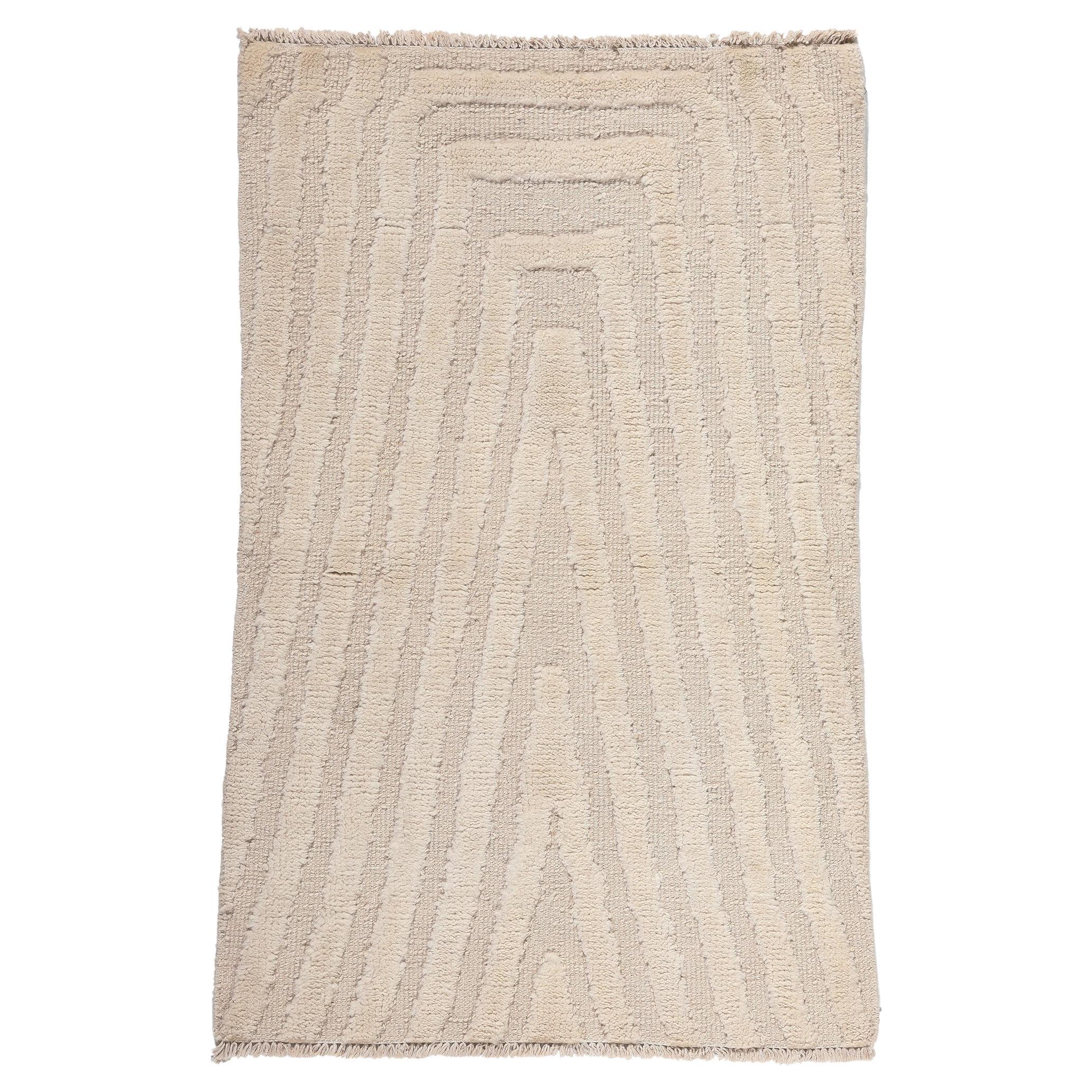 Modern Ivory Moroccan High-Low Rug For Sale