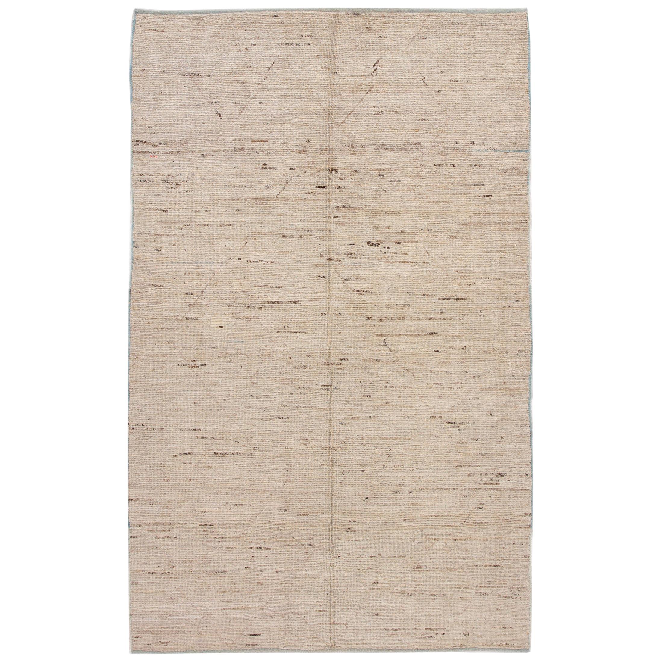 Modern Ivory Moroccan-Style Room Size Wool Rug For Sale