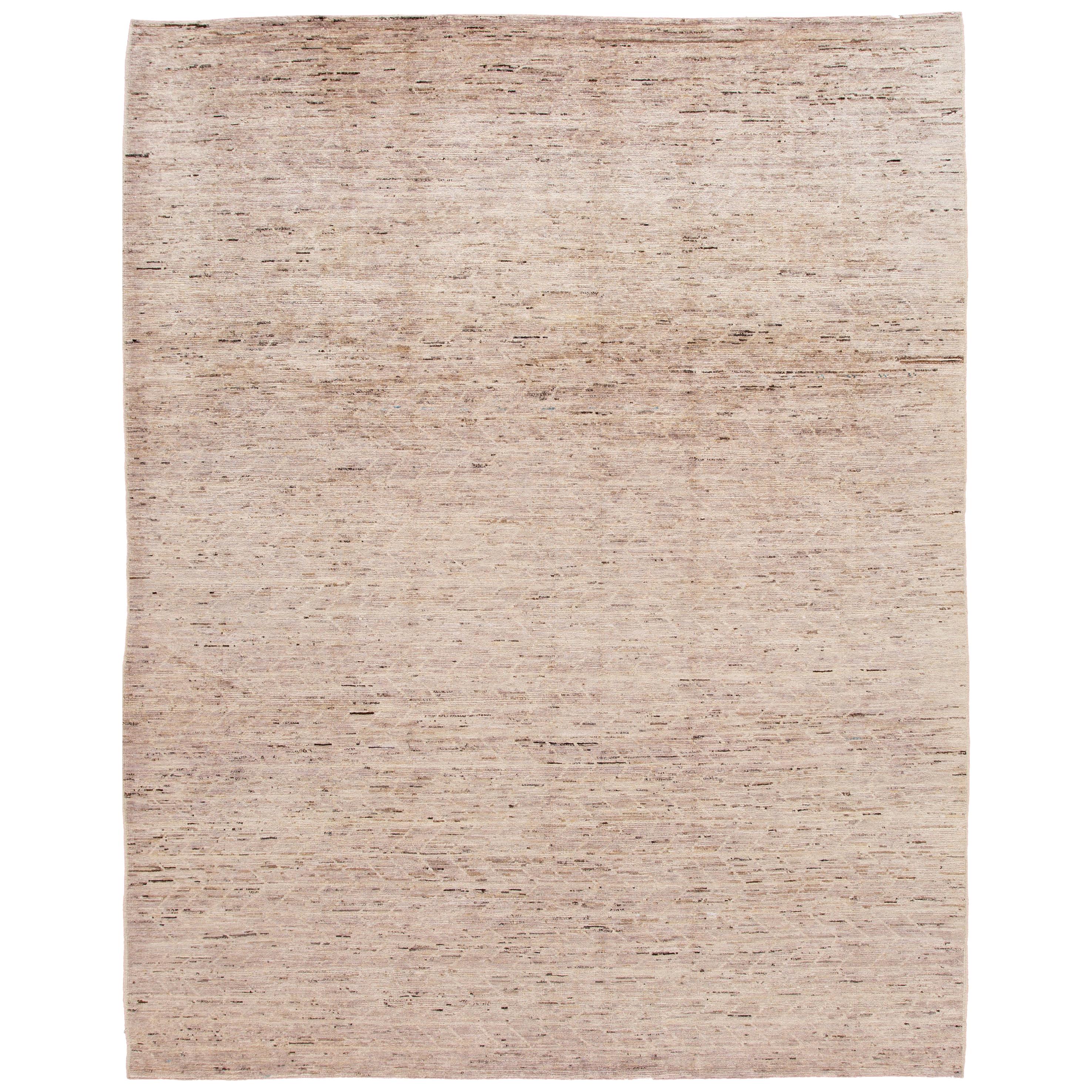 Modern Ivory Moroccan-Style Room Size Wool Rug For Sale