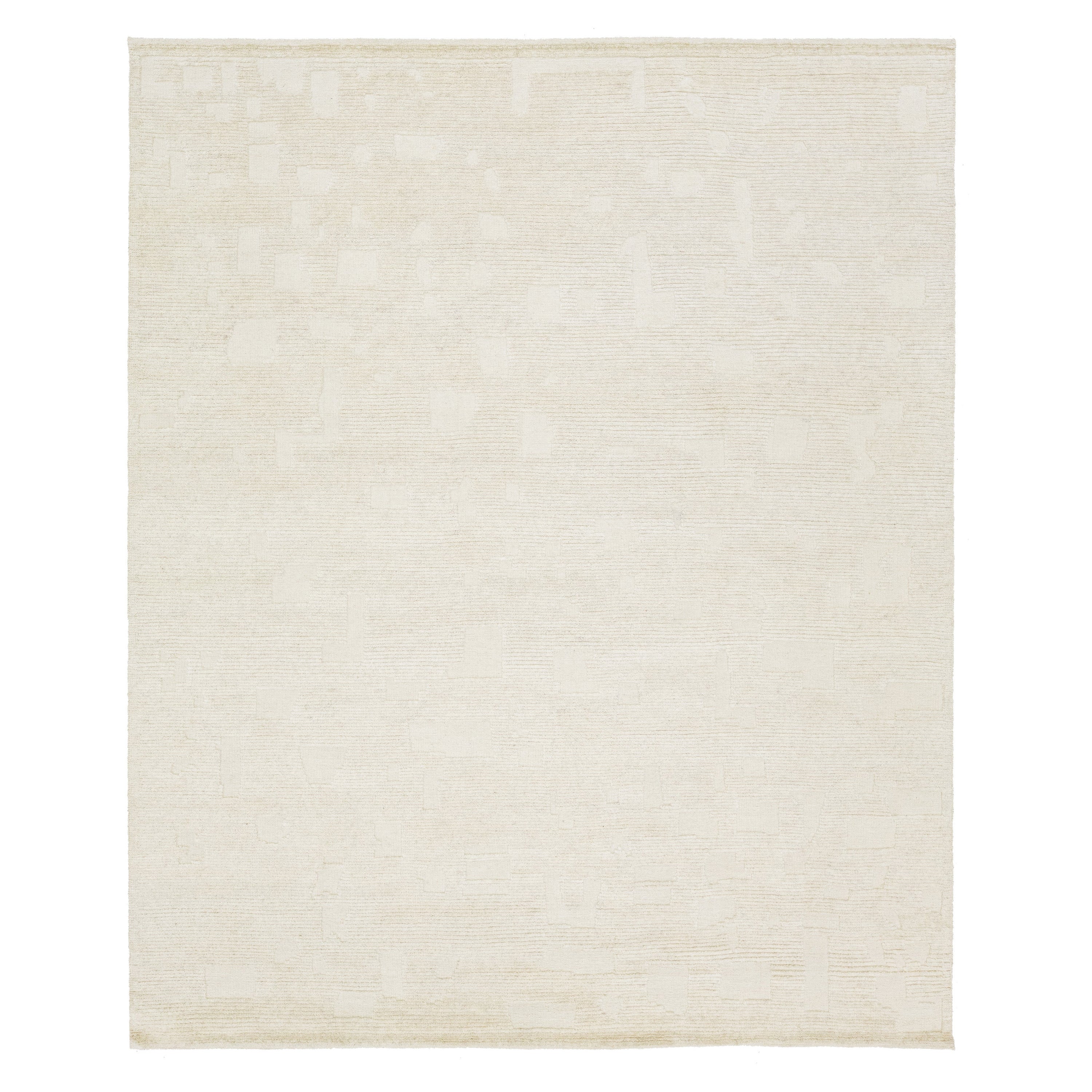 Moderner elfenbeinfarbener Wollteppich im marokkanischen Stil von Apadana mit minimalistischem Motiv