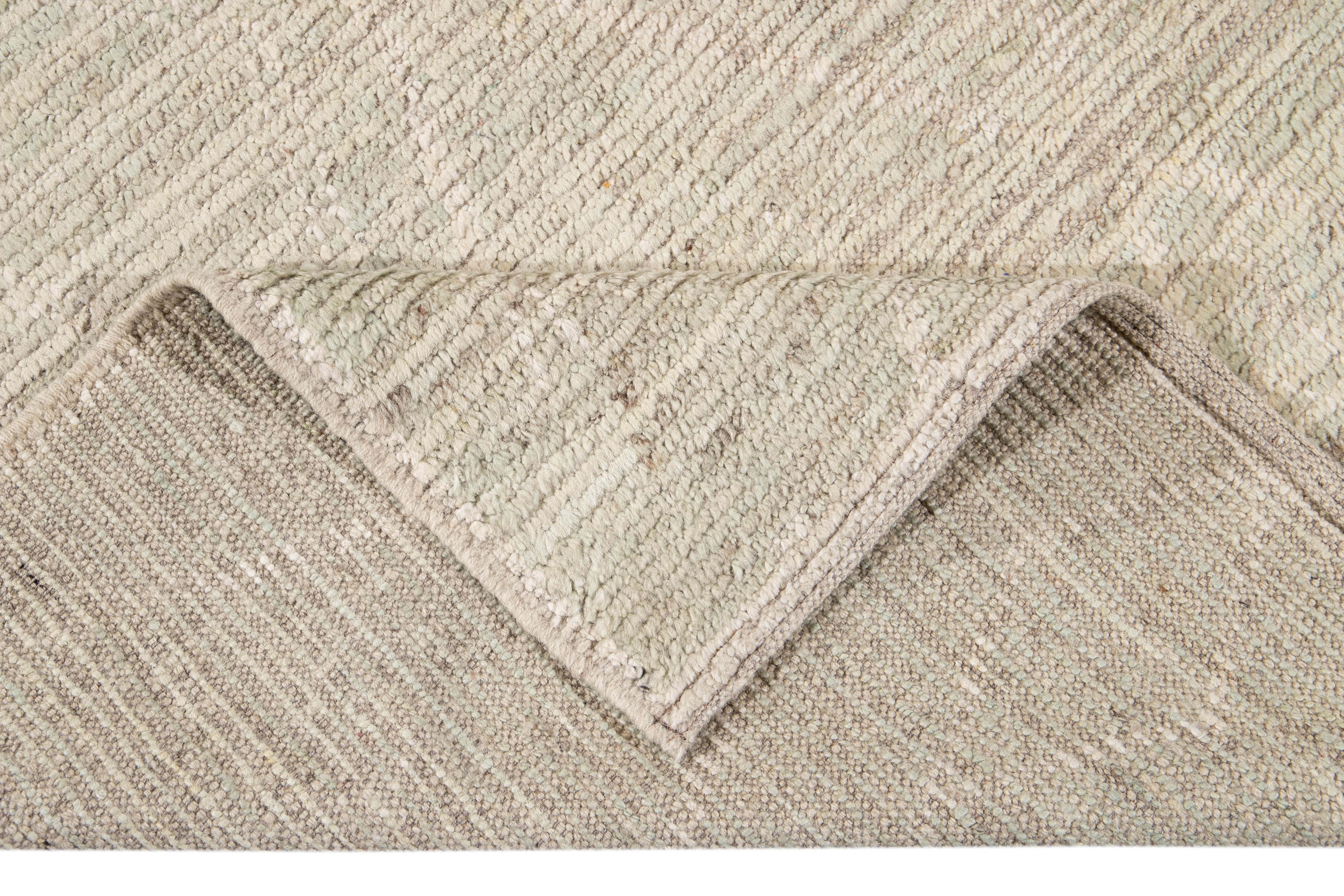 Hand-Knotted Modern Ivory Moroccan Style Wool Rug For Sale