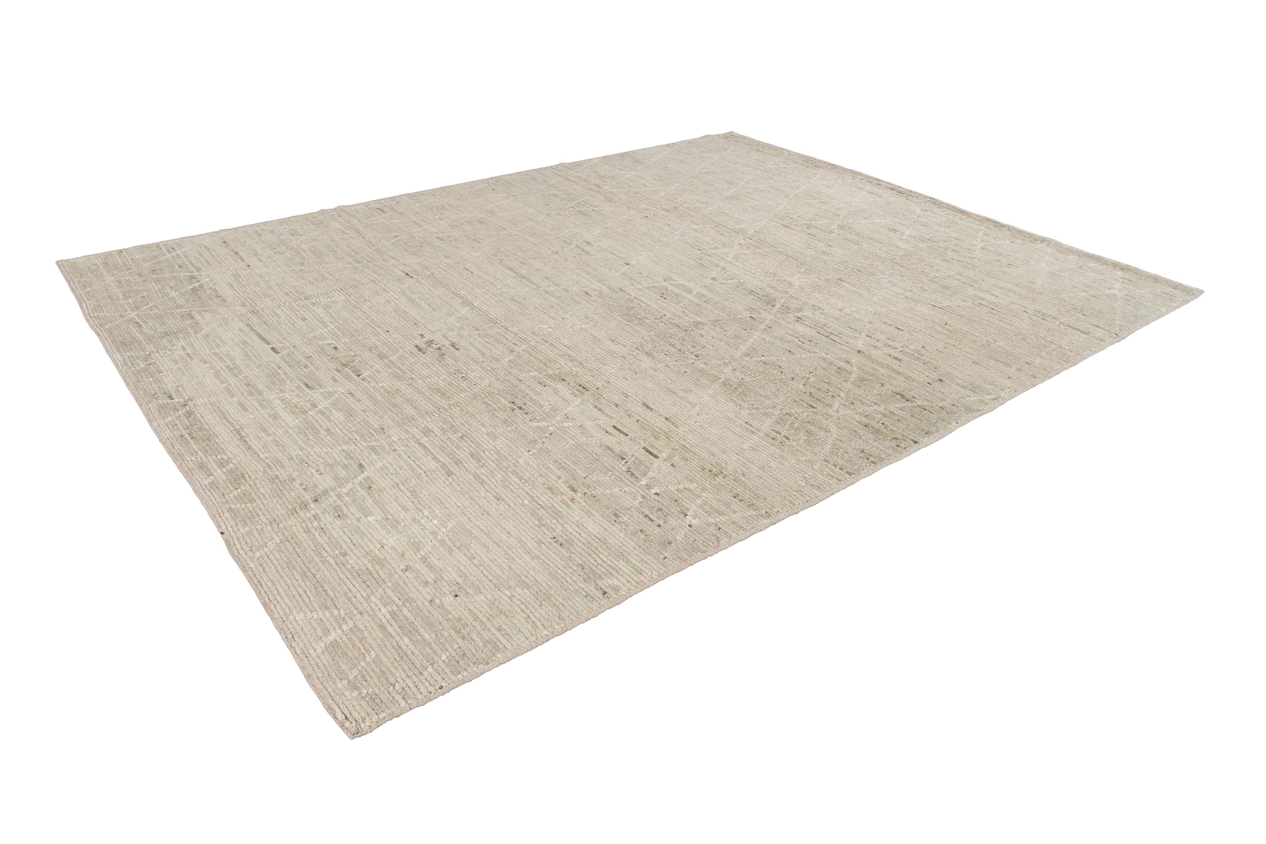 Modern Ivory Moroccan Style Wool Rug For Sale 1