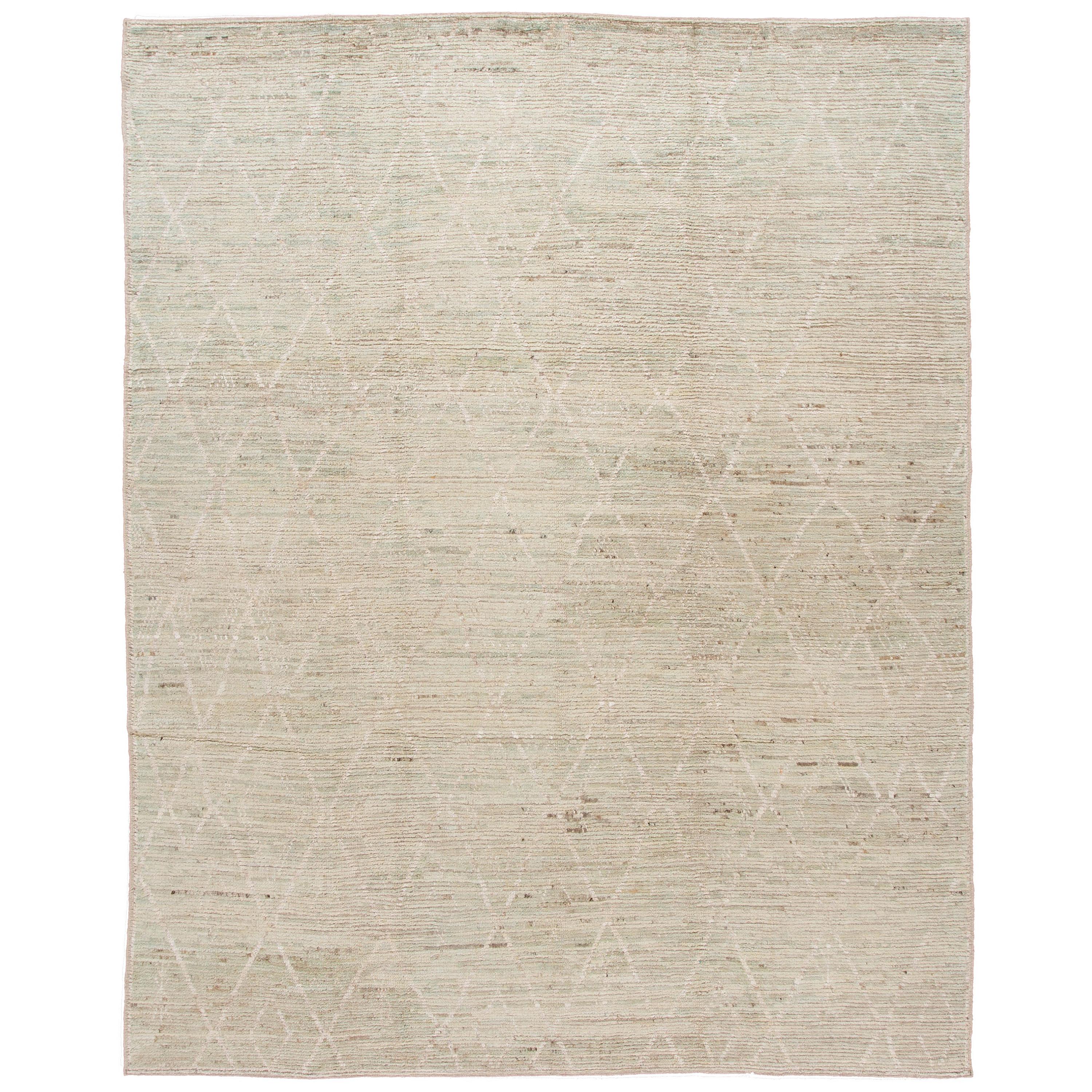 Modern Ivory Moroccan Style Wool Rug For Sale