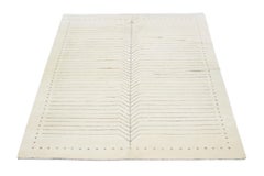 Modern Ivory Moroccan Style Wool Rug With Minimalist Design In Ivory