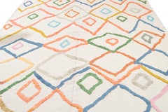 Alfombra Moderna De Lana Estilo Marroquí Marfil Con Diseño Tribal Multicolor