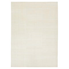 Modern Ivory Tibetan Wool & Silk Rug Handmade With Abstract Design