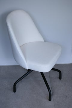 Modern Ivory White Fabric Chair with Steel Black Base