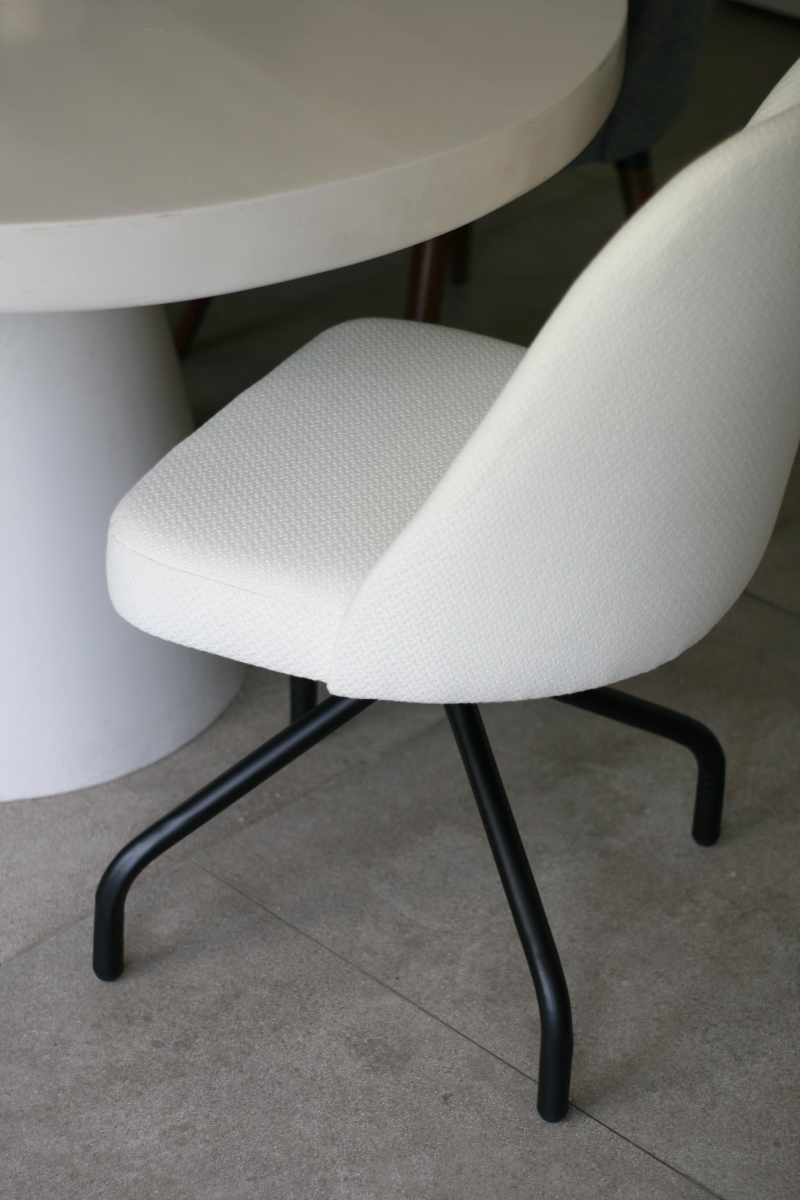 Mexican Modern Ivory White Fabric Chair with Steel Black Base For Sale