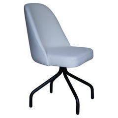 Modern Ivory White Fabric Chair with Steel Black Base