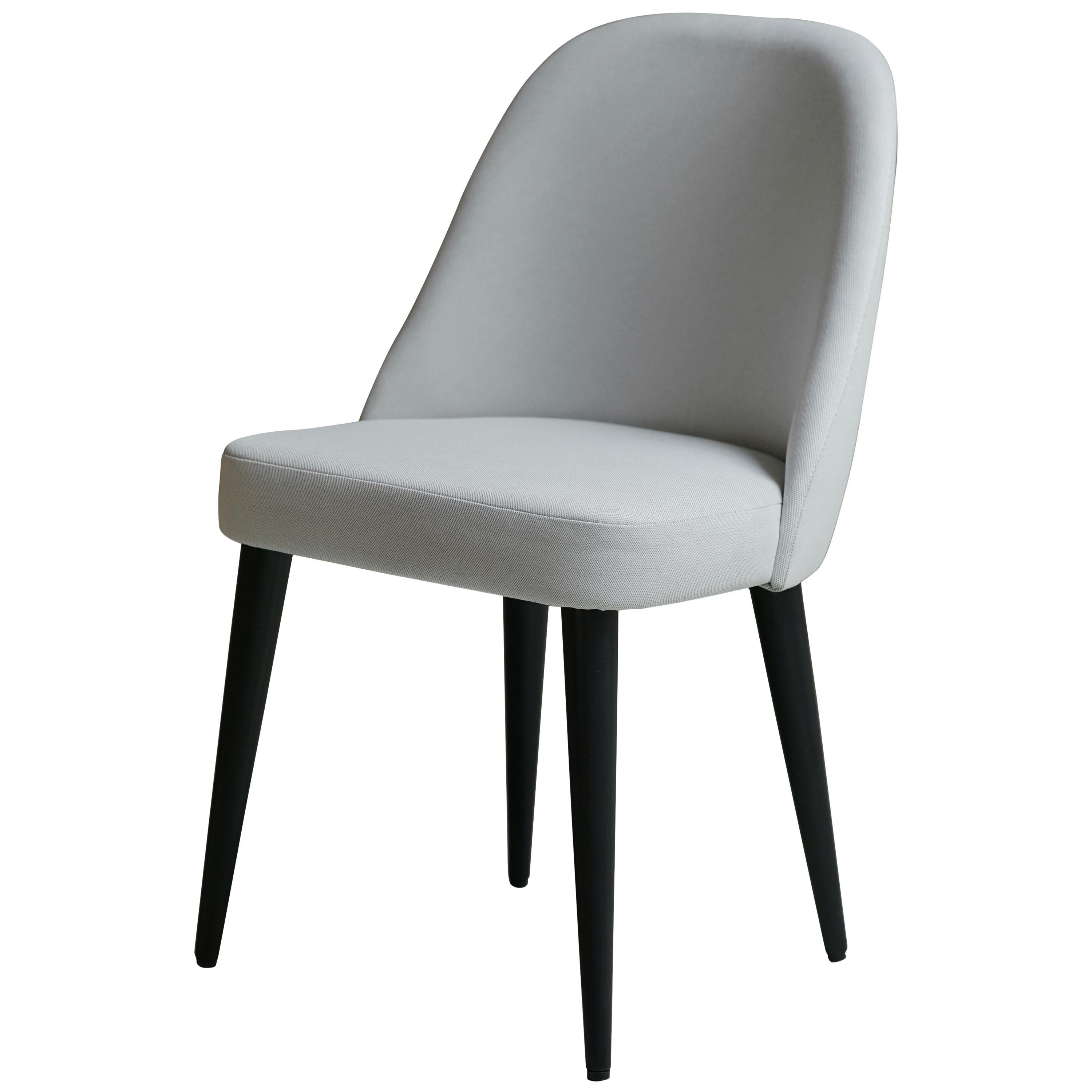Modern Ivory White Fabric Dining Chair with Oak Base painted Black