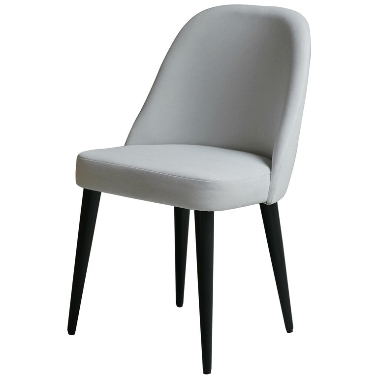 Modern Ivory White Fabric Dining Chair with Oak Base painted Black For