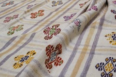 Modern Ivory with Multi-Colored Motif Wool Kilim Rug 7'2''x10'9''