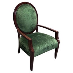 Modern J. Robert Scott Green Silk Velvet & Macassar Balloon Back Arm Chair