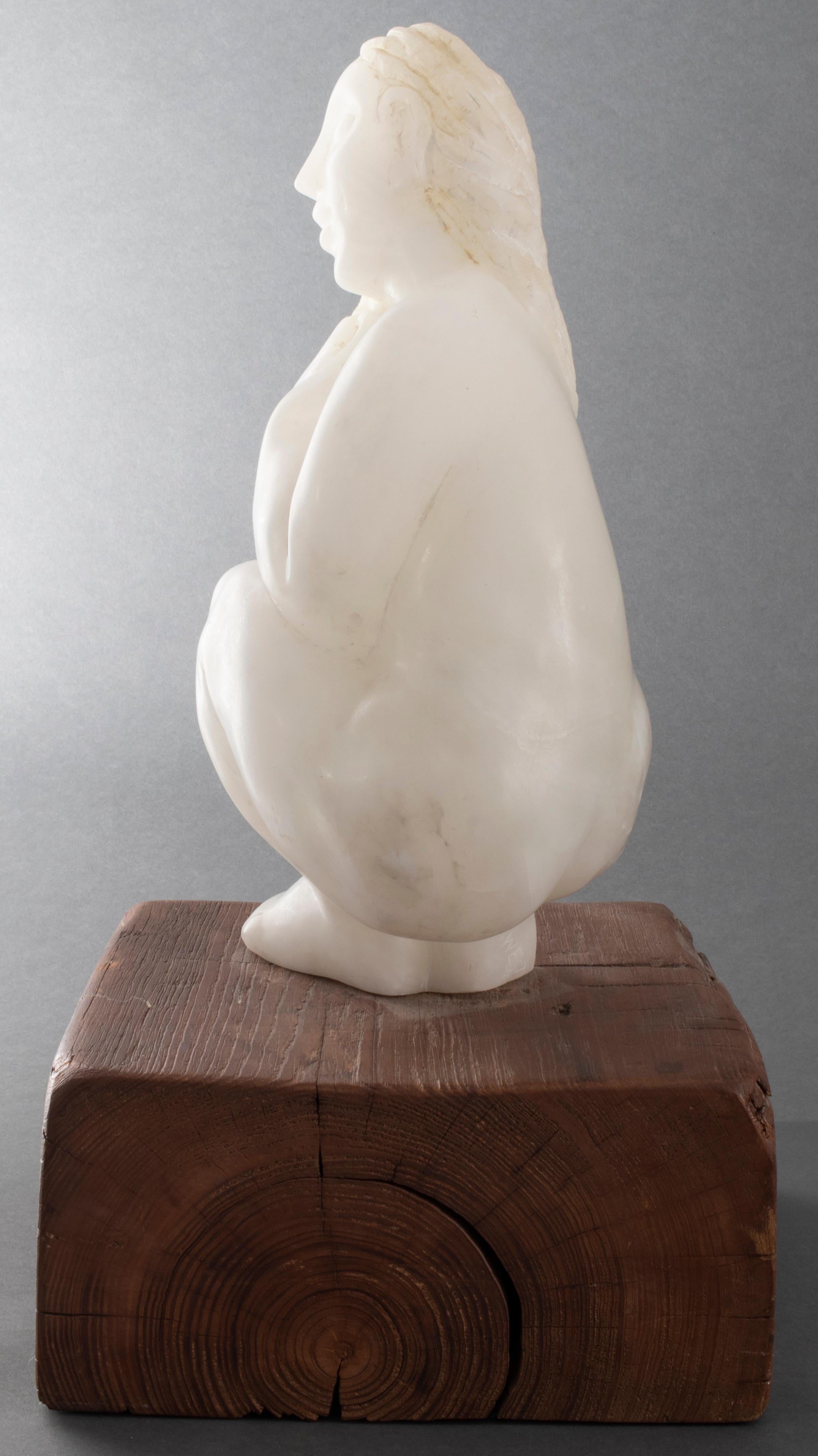 Mid-Century Modern Modern J. West Signed Alabaster Sculpture of Woman