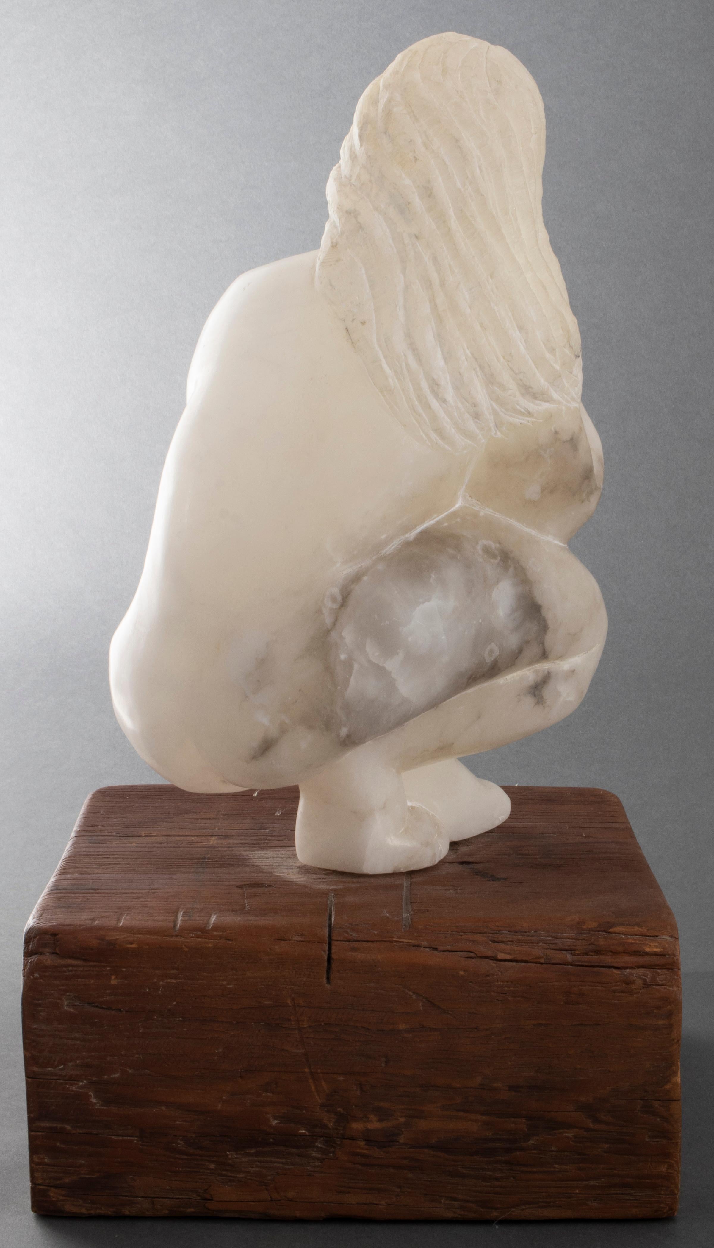 North American Modern J. West Signed Alabaster Sculpture of Woman