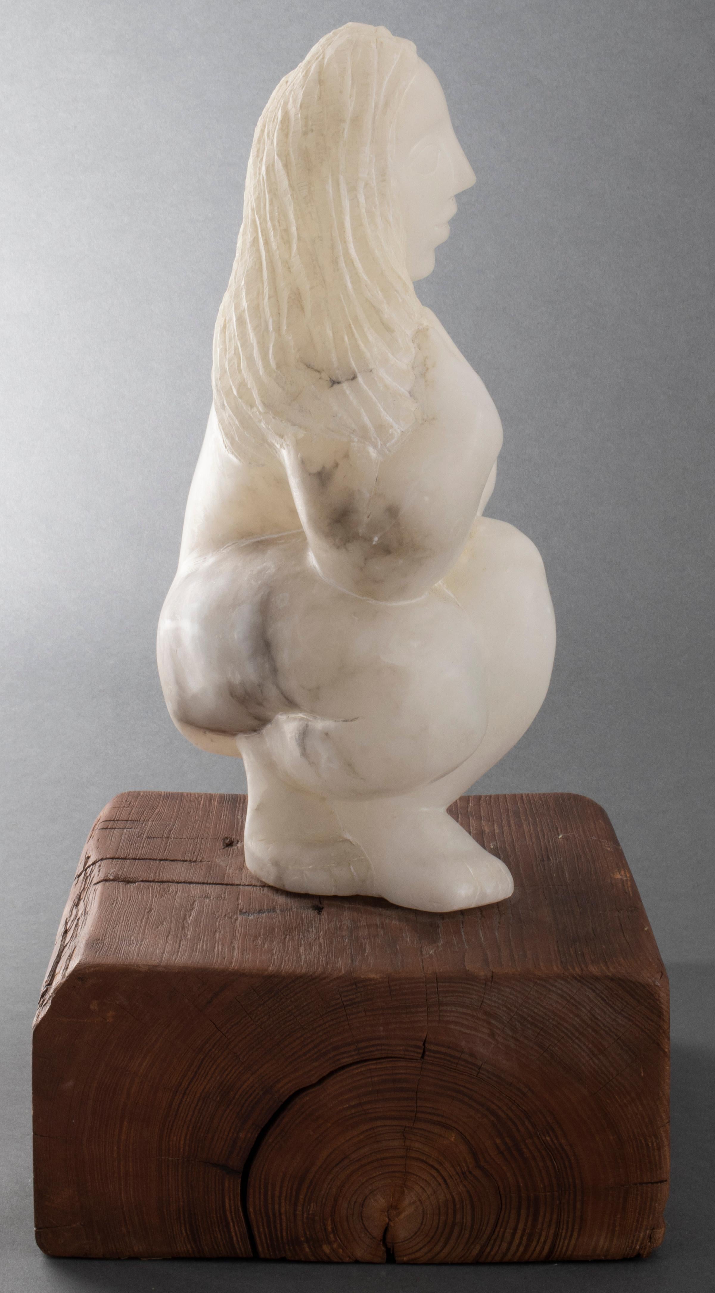 Modern J. West Signed Alabaster Sculpture of Woman 1