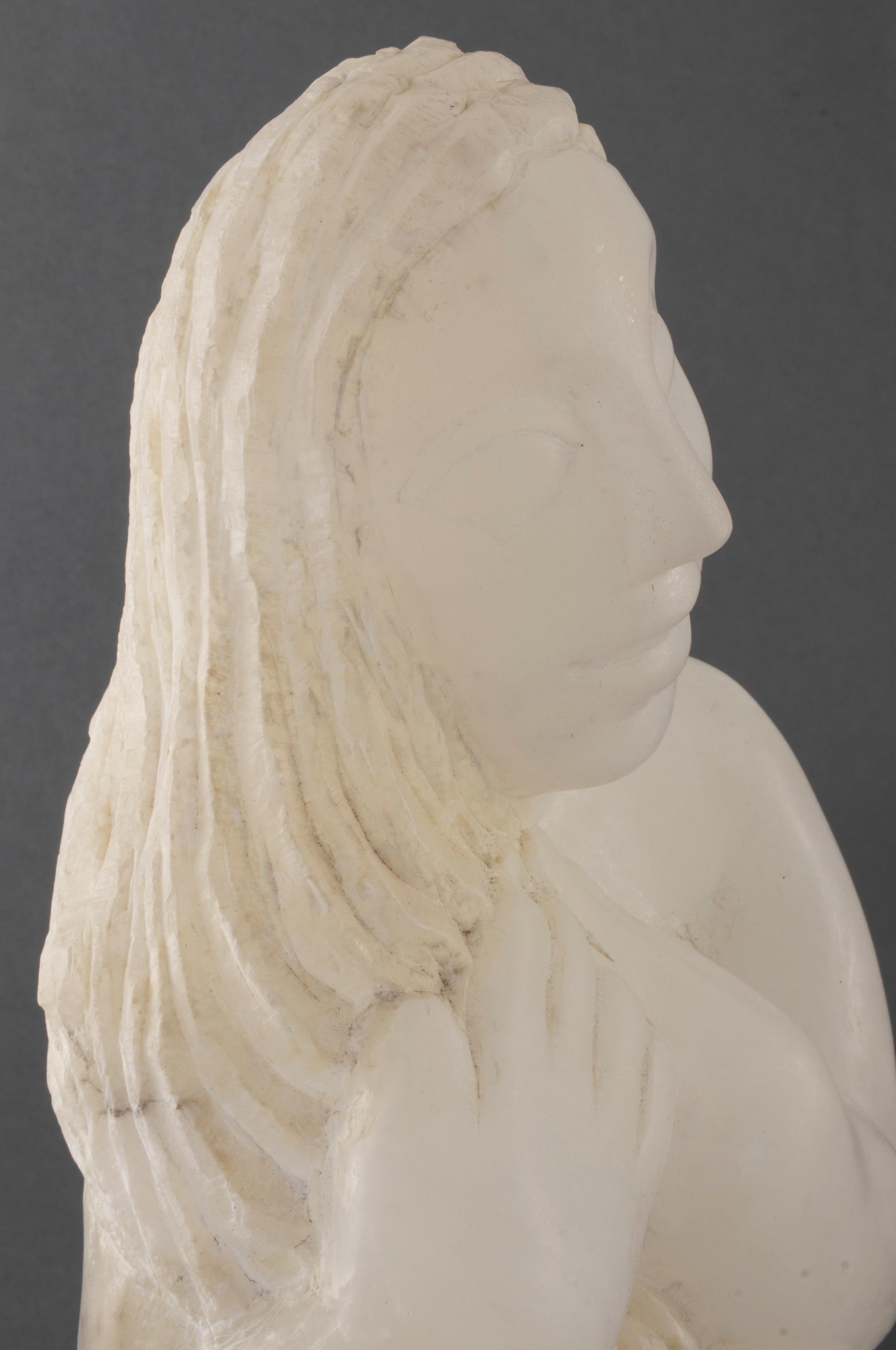 Modern J. West Signed Alabaster Sculpture of Woman 2