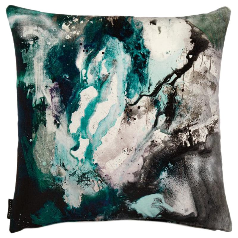 Modern Jade and Grey Cotton Velvet Cushion by 17 Patterns For Sale